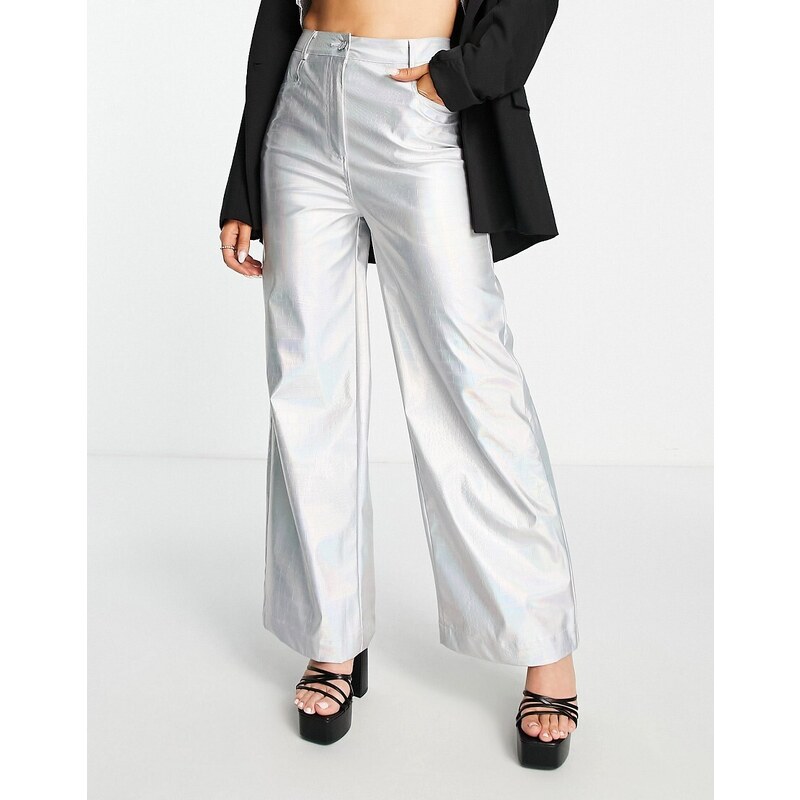 Annorlunda - Pantaloni a fondo ampio color argento metallizzato