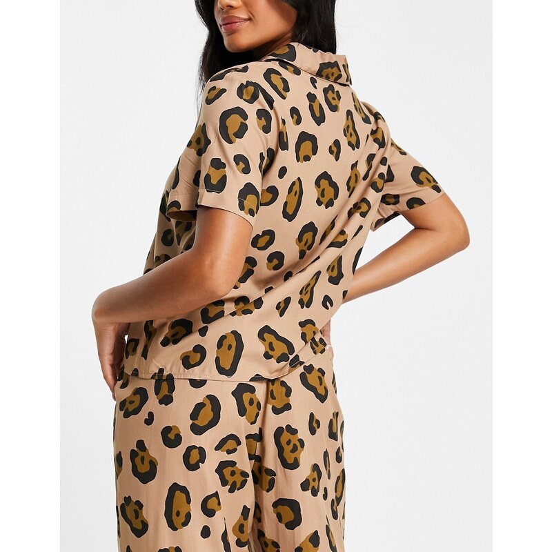 ASOS DESIGN - Mix & Match - Camicia del pigiama in modal marrone con stampa leopardata