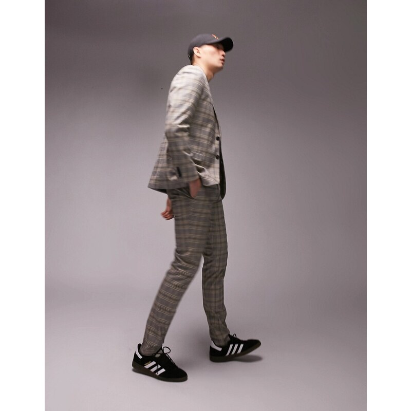 Topman - Pantaloni da abito da cerimonia skinny grigi a quadri in tonalità naturale-Grigio