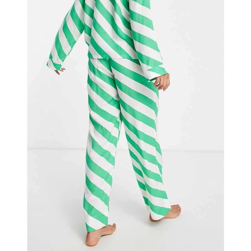ASOS DESIGN - Mix & Match - Pantaloni del pigiama in modal verde e bianco a righe-Multicolore