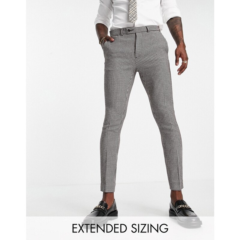 ASOS DESIGN - Pantaloni da abito super skinny, colore marrone con motivo pied de poule