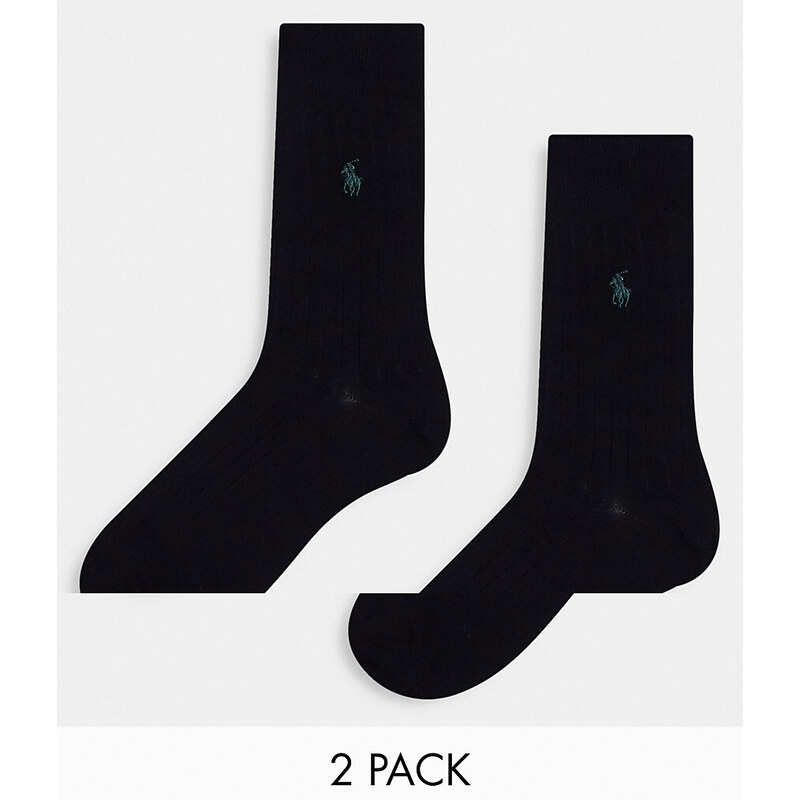 Polo Ralph Lauren - Confezione da 2 paia di calzini in cotone egiziano a coste neri-Nero