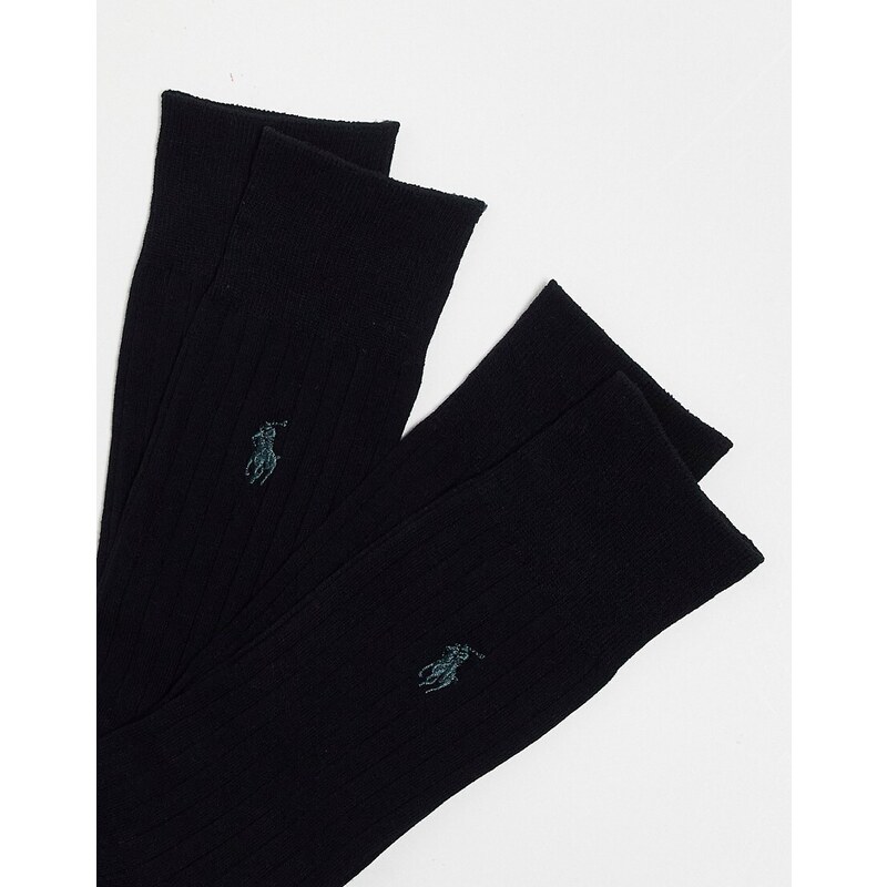 Polo Ralph Lauren - Confezione da 2 paia di calzini in cotone egiziano a coste neri-Nero