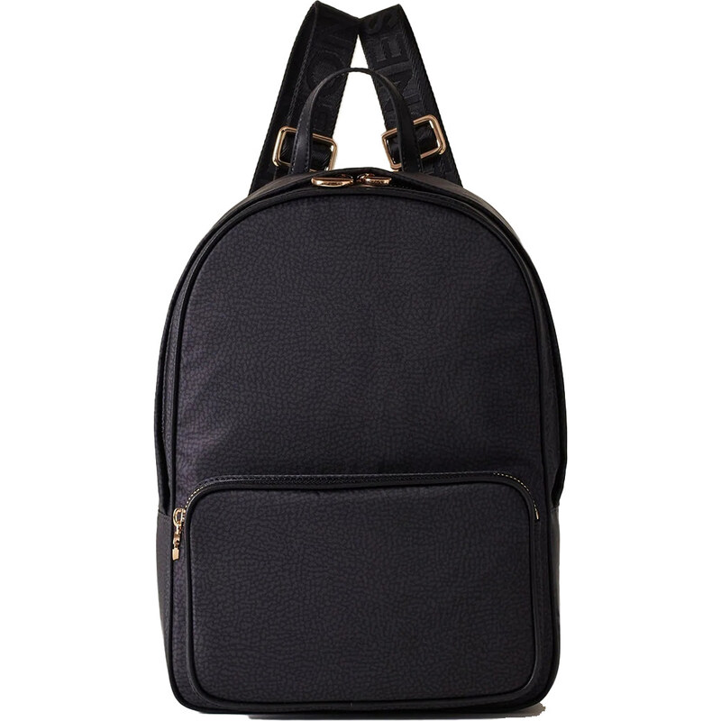 Zaino Borbonese Jet Op Medio - In Nylon/Pelle, Colore Naturale/Nero, 27x32x15 Cm