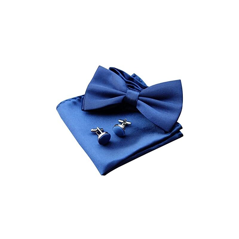 BEIIEB 1 set di papillon e fazzoletto da taschino con gemelli set con 1 confezione regalo, papillon da uomo, papillon regolabile, adatto per banchetto di nozze con abito, smoking, blu navy, M