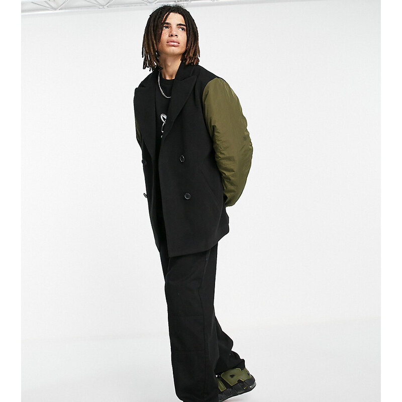 COLLUSION - Cappotto doppiopetto ibrido con dettagli stile bomber nero e kaki-Multicolore