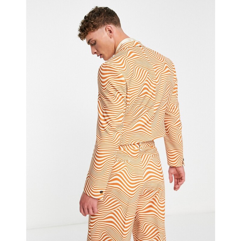 ASOS DESIGN - Giacca da abito skinny corta bianca e arancione con stampa astratta-Multicolore
