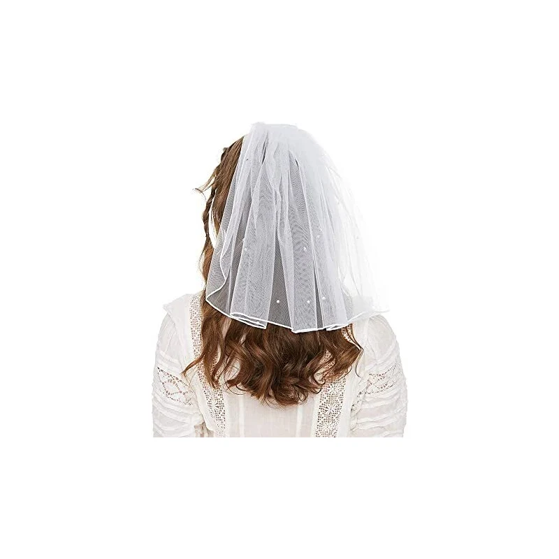 Velo Da Sposa Corto Bianco – Con Fiocco E Perle, Elegante, Spalla, Nuovo Perfette Condizioni - Foto 6