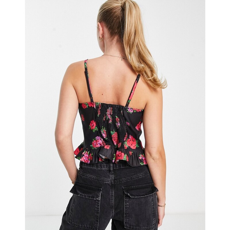 New Look - Crop top a corsetto nero a fiori