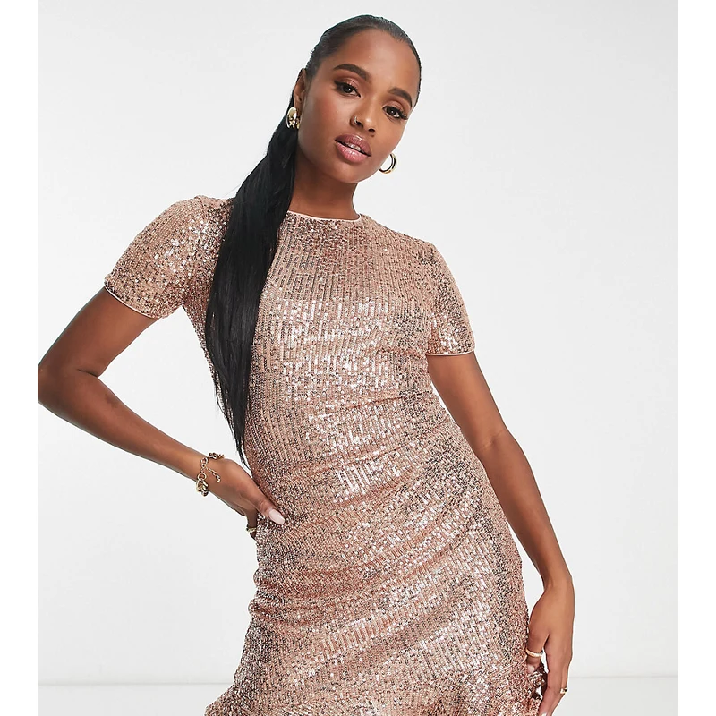 Forever New Petite Vestito corto oro rosa con paillettes e