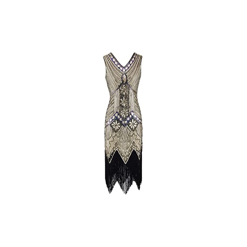 Hahaemma Damesjurk,jaren '20 vintage-stijl, Charleston flapper jurk, Gatsby stijl, met pailletten, zoom met kwastjes, voor cocktailparty's, gala's en als avondjurk, z-roze, M