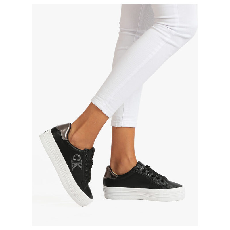 Calvin Klein Vulcanized Flatform Sneakers Donna In Pelle Con Platform Basse Nero Taglia 40