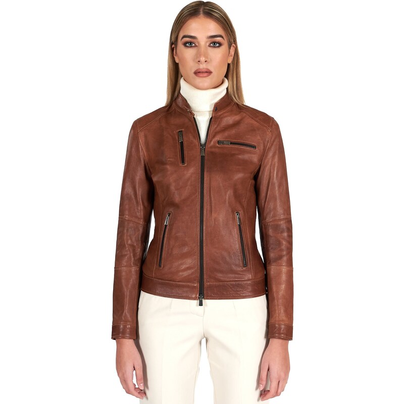 Giacca biker in pelle cuoio pull up effetto vintage D'Arienzo