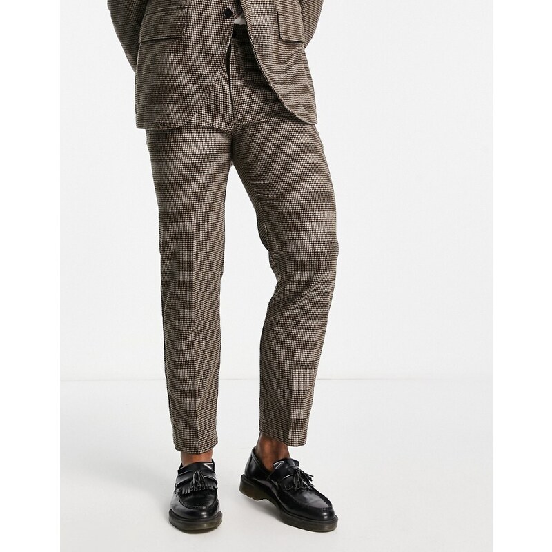 Selected Homme - Pantaloni da abito vestibilità classica marroni pied-de-poule-Marrone