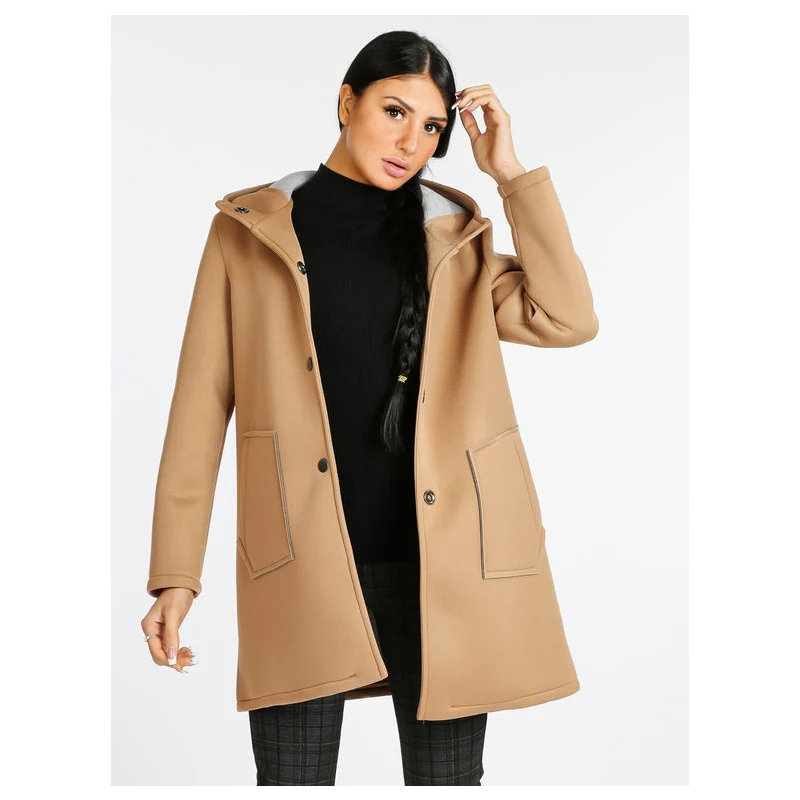 Only One Cappotto Donna Con Cappuccio Classico Beige Taglia Unica