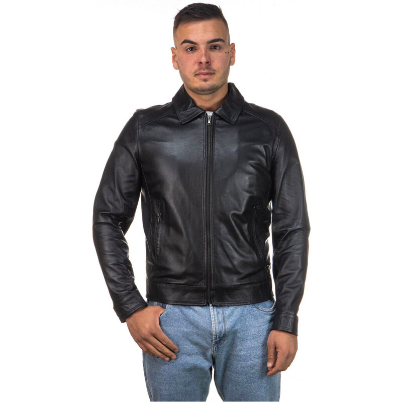 Leather Trend U07 - Giacca Uomo Nera in vera pelle 