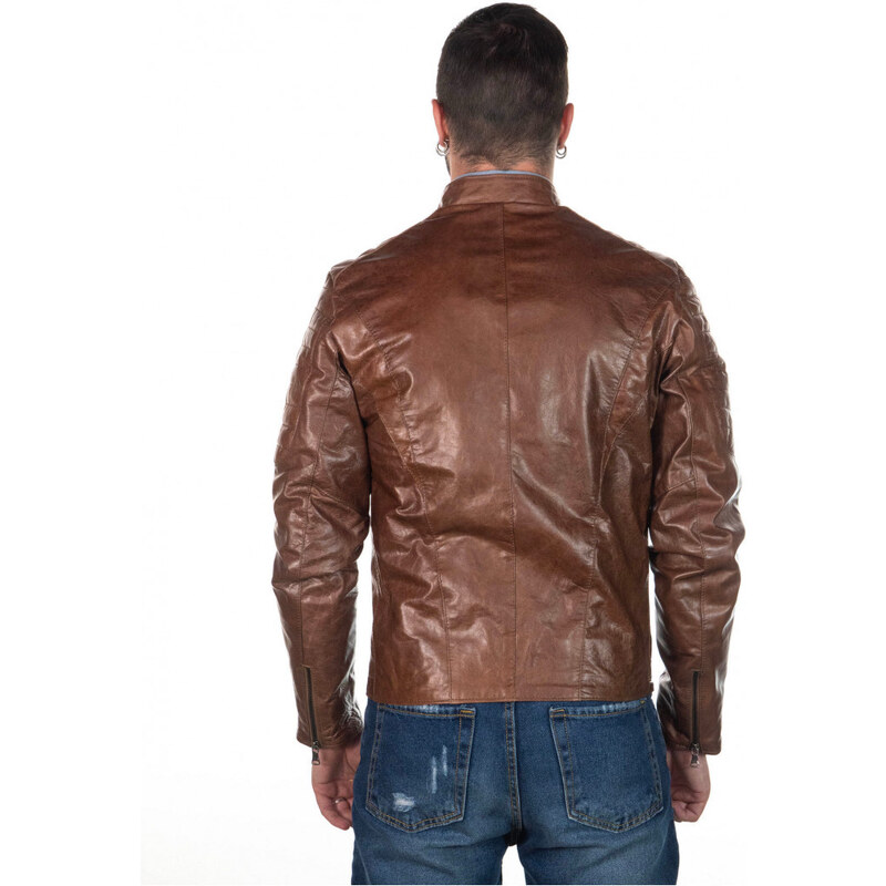 Leather Trend U05 - Biker Uomo Cuoio Oil Vintage in vera pelle
