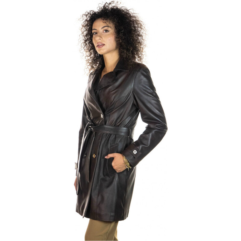 Leather Trend Viviana - Cappotto Donna Testa di Moro in vera pelle
