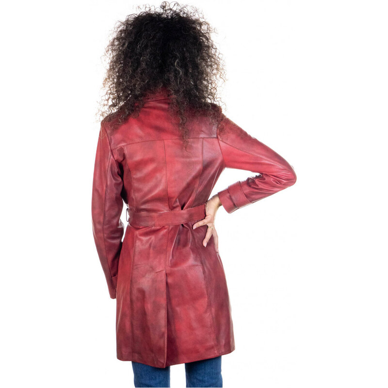 Leather Trend Viviana - Cappotto Donna Bordeaux in vera pelle