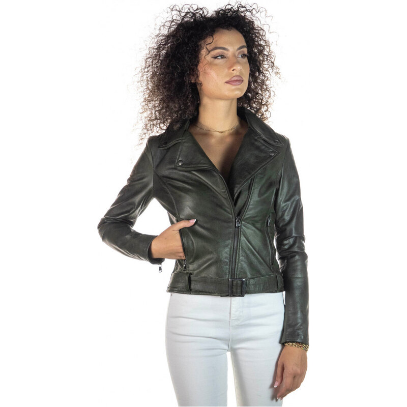 Leather Trend Cel - Chiodo Donna Verde in vera pelle