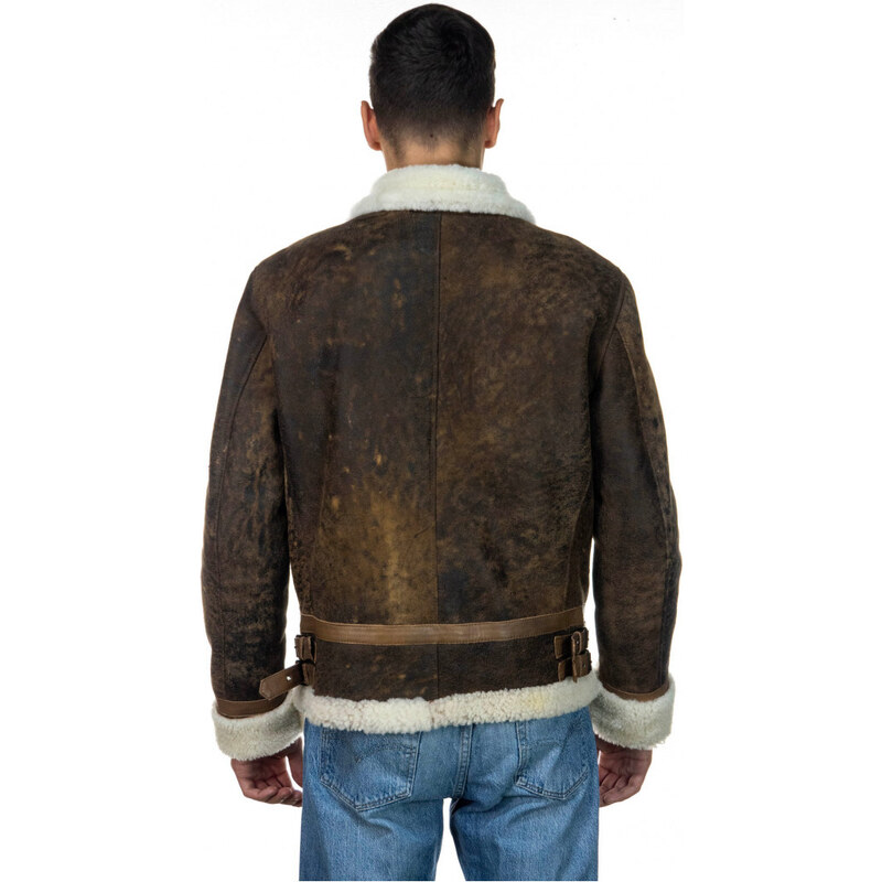 Leather Trend Franco - Giacca Uomo Cuoio effetto Graffiato in vero montone Shearling