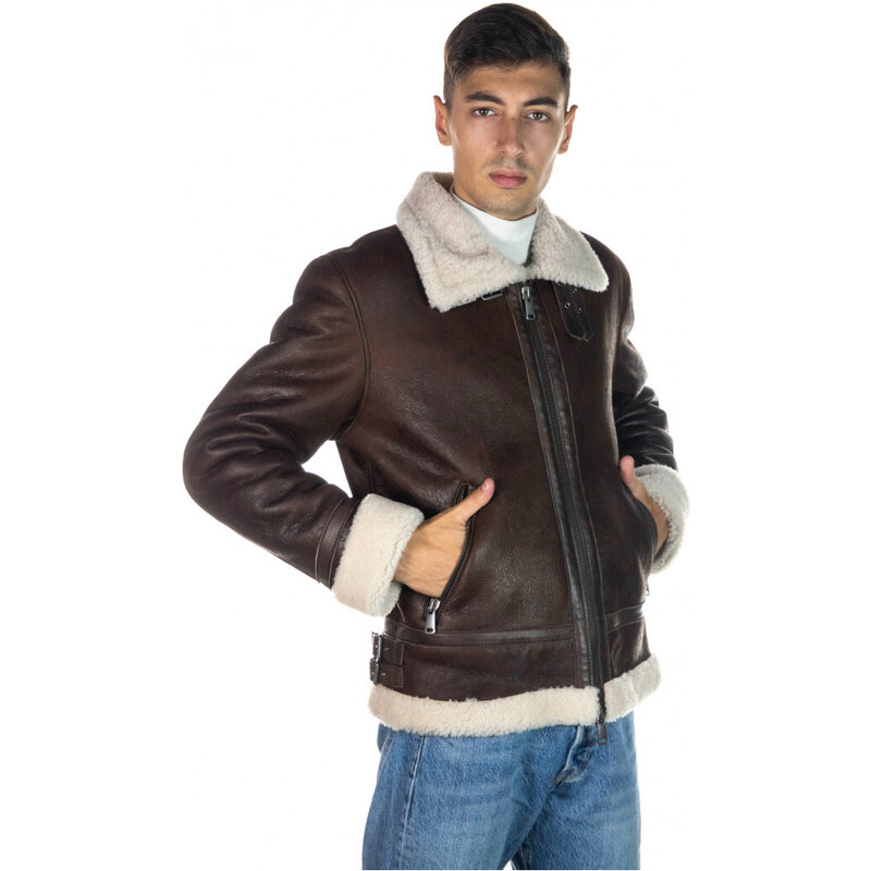 Leather Trend Franco - Giacca Uomo Testa di Moro effetto Liscio in vero montone Shearling