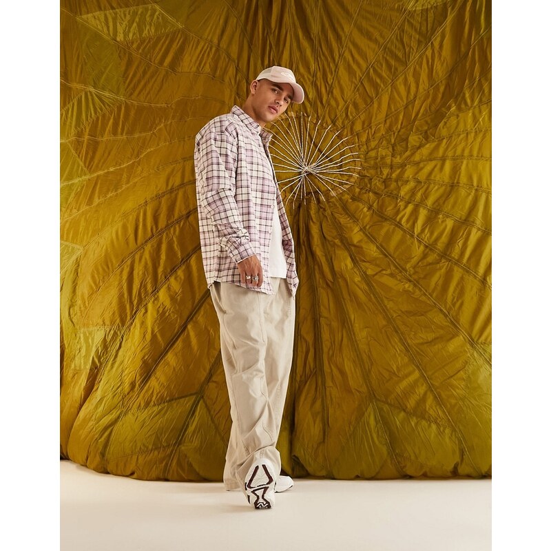ASOS DESIGN - Camicia oversize di flanella spazzolata in stile anni '90 lilla e color crema a quadri-Viola
