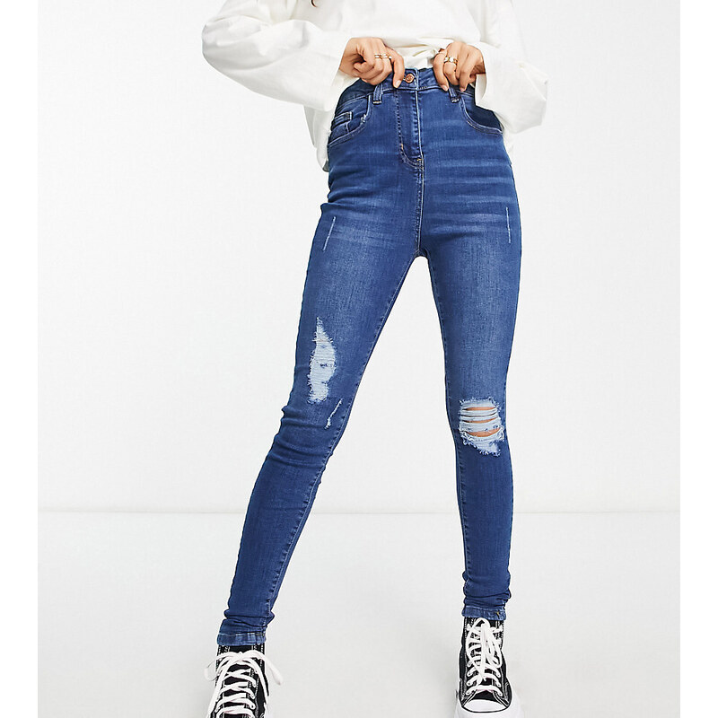 Parisian Petite - Jeans skinny strappati blu lavaggio medio
