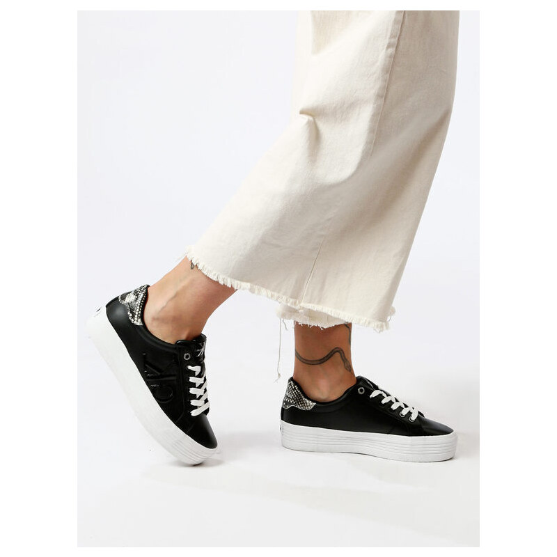 Calvin Klein Vulcanized Flatform Sneakers Donna In Pelle Con Platform Zeppa Nero Taglia 41