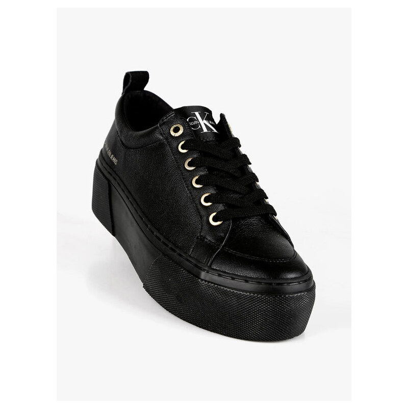 Calvin Klein Vulcanized Flatform + Laceup Sneakers In Pelle Con Platform Basse Donna Nero Taglia 40