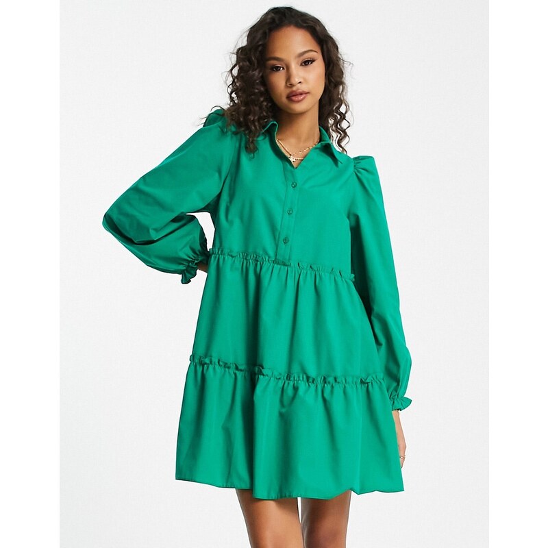 Miss Selfridge - Vestito camicia grembiule in popeline verde