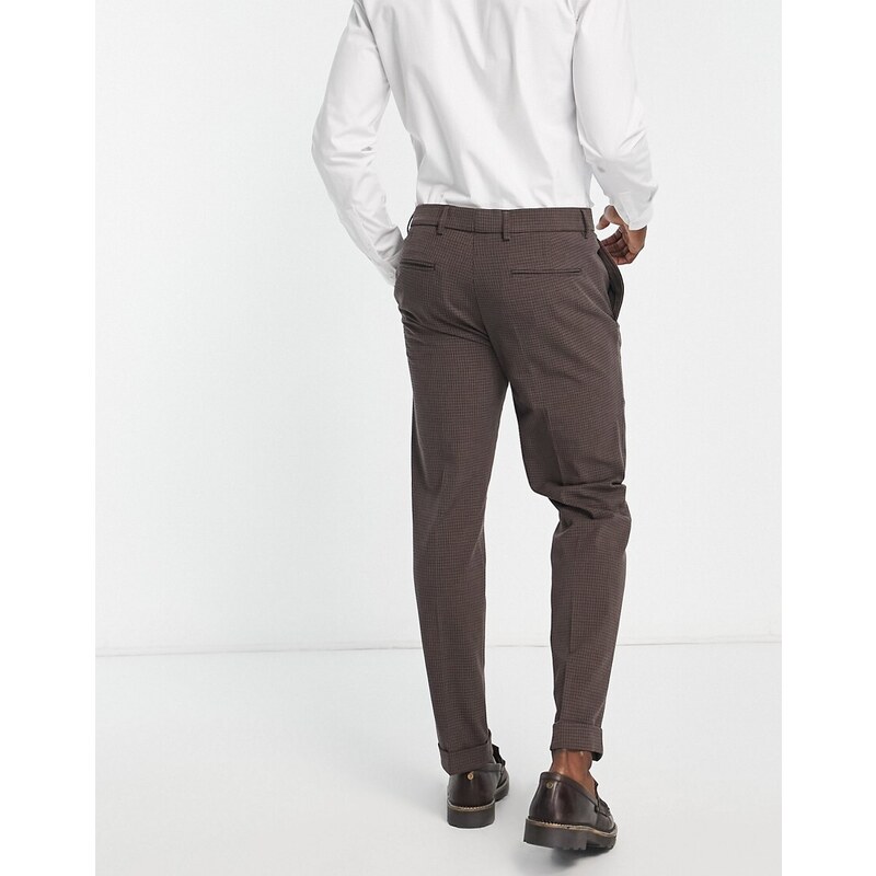 Selected Homme - Pantaloni da abito slim marroni a quadretti-Marrone