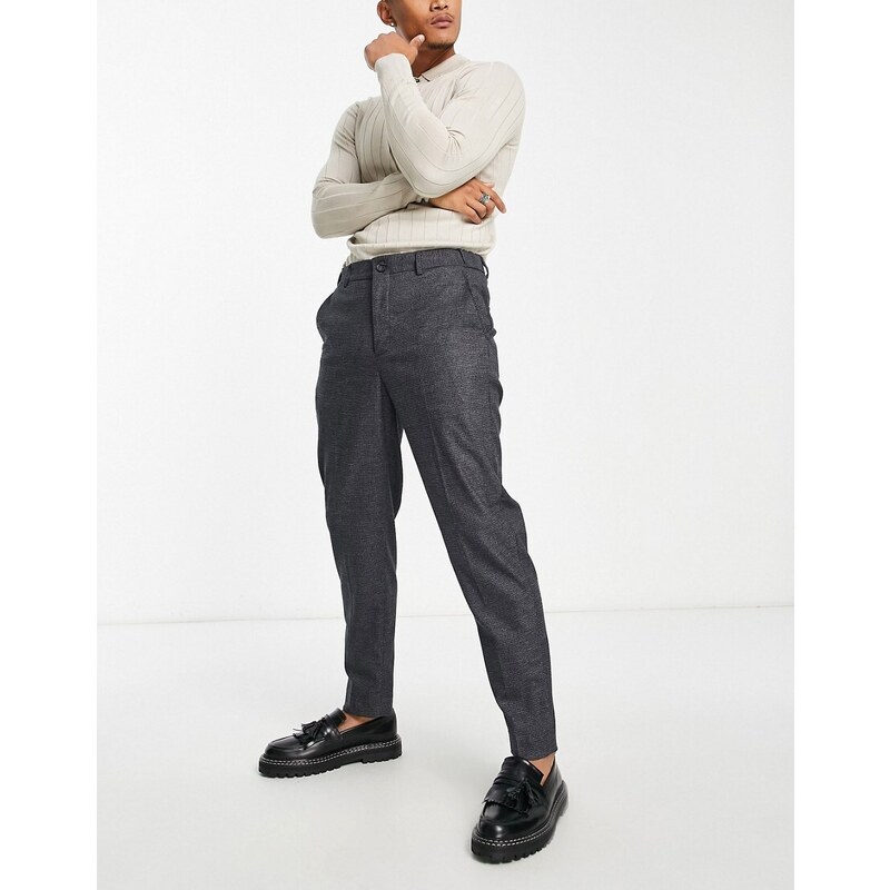 Selected Homme - Pantaloni slim affusolati eleganti grigio scuro pied de poule