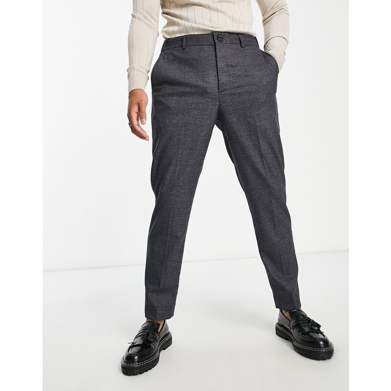 Selected Homme - Pantaloni slim affusolati eleganti grigio scuro pied de poule