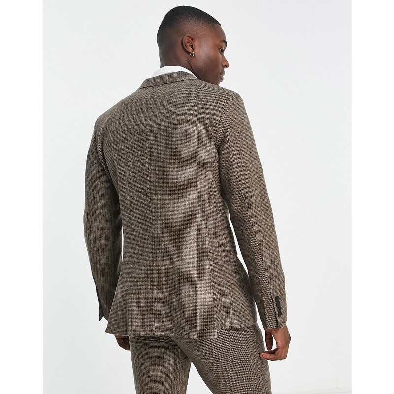 Selected Homme - Giacca da abito slim marrone a quadri in misto lana