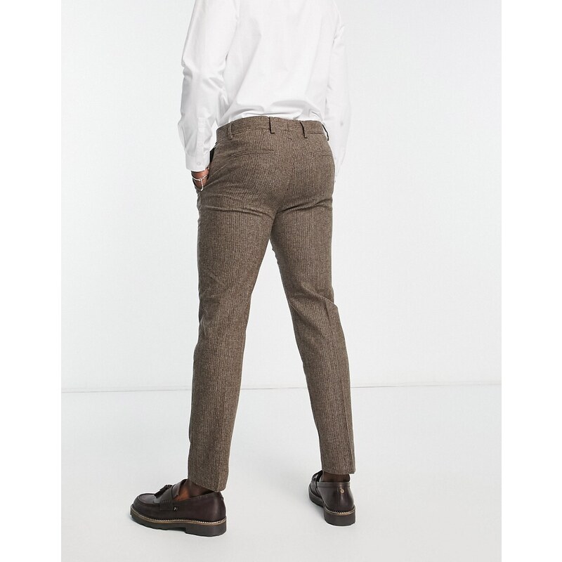 Selected Homme - Pantaloni da abito slim marroni a quadri in misto lana-Marrone