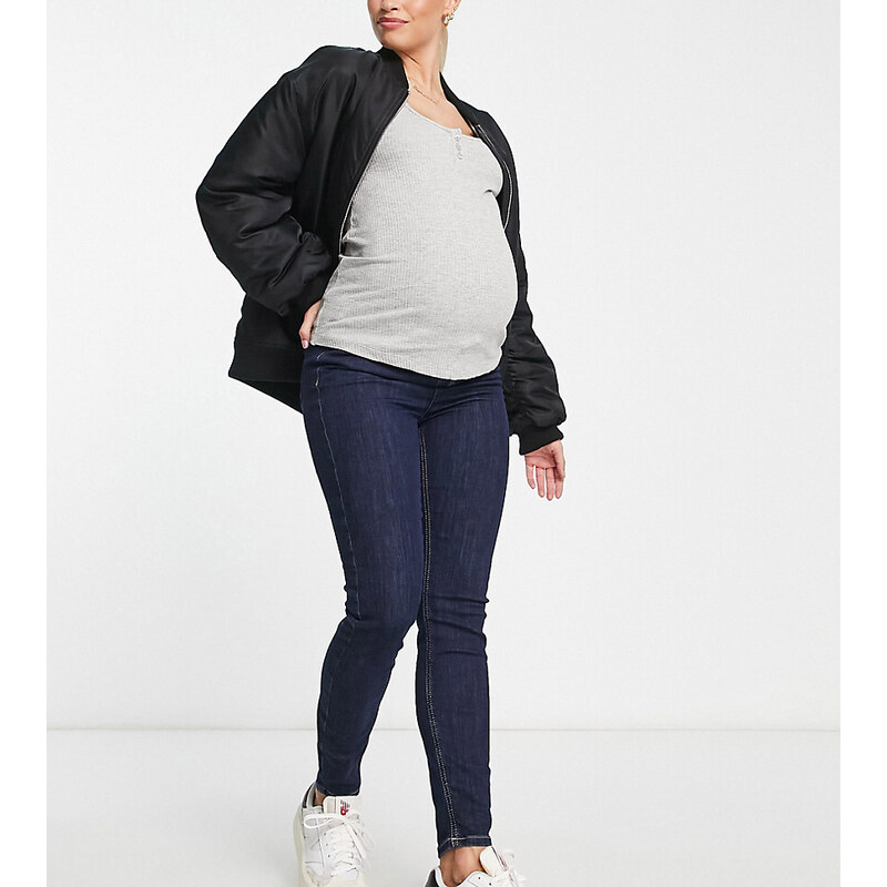 New Look Maternity - Jeans skinny indaco con fascia sopra al pancione-Blu navy