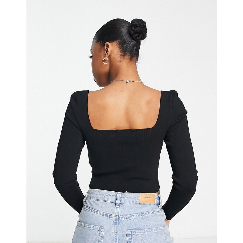 New Look - Top a maniche lunghe nero in maglia effetto corsetto
