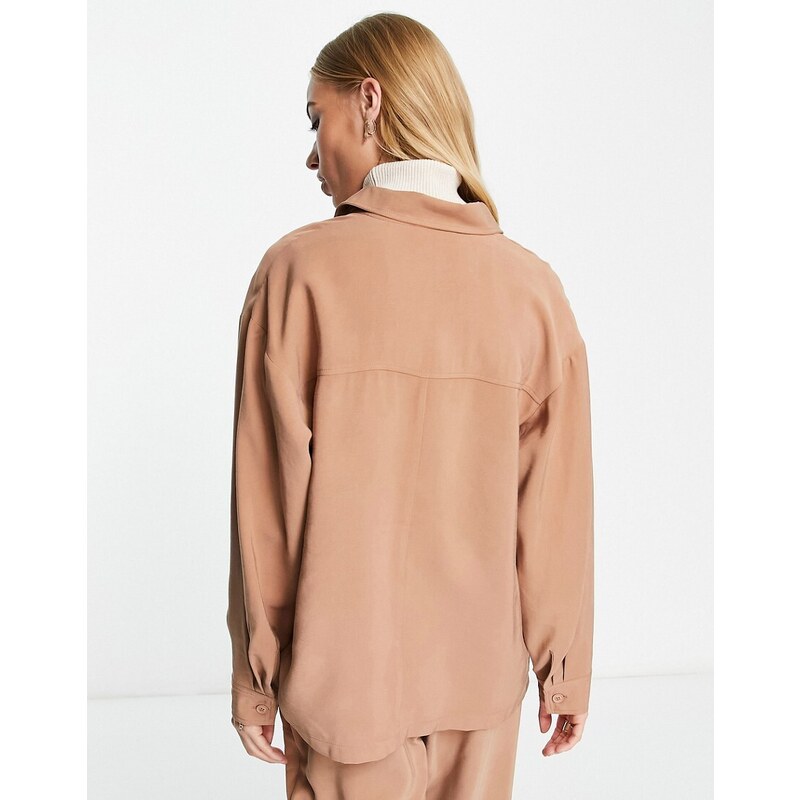 ASOS DESIGN - Camicia giacca oversize color cuoio in coordinato-Marrone