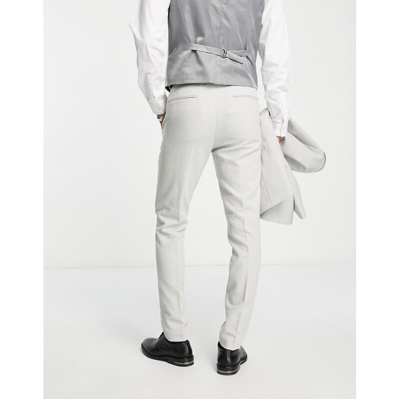 ASOS DESIGN - Pantaloni skinny in misto lana grigio ghiaccio con trama intrecciata
