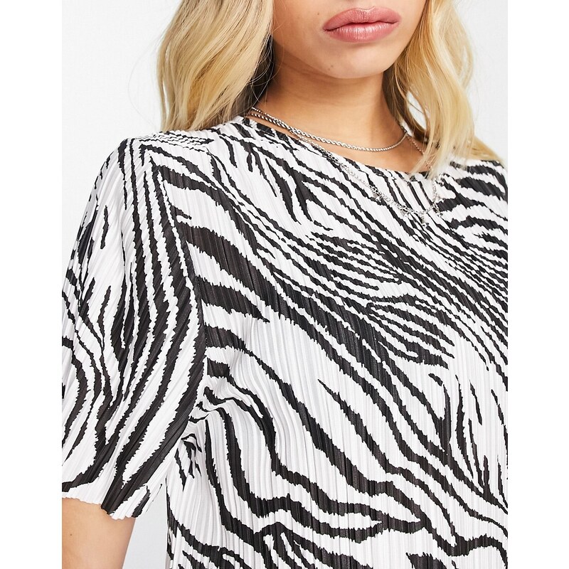 ASOS DESIGN - Vestito t-shirt midi plissé con stampa zebrata bianca e nera-Multicolore