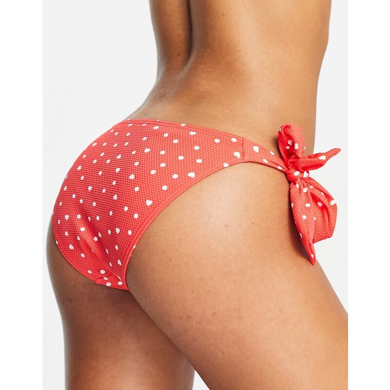 New Look - Slip bikini rossi a pois con allacciatura laterale-Rosso
