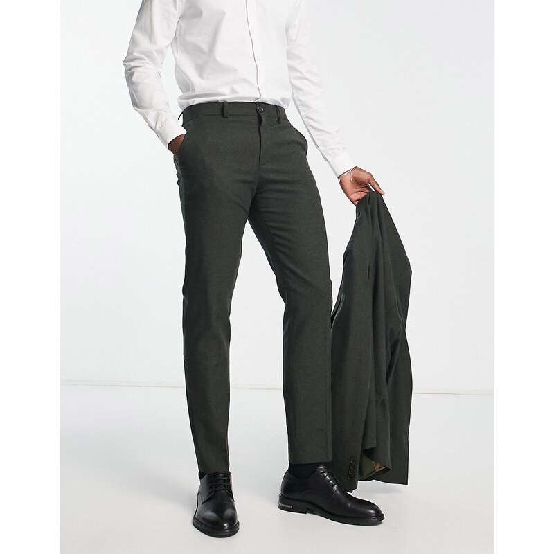 Selected Homme - Pantaloni da abito slim in misto lana grigi-Verde