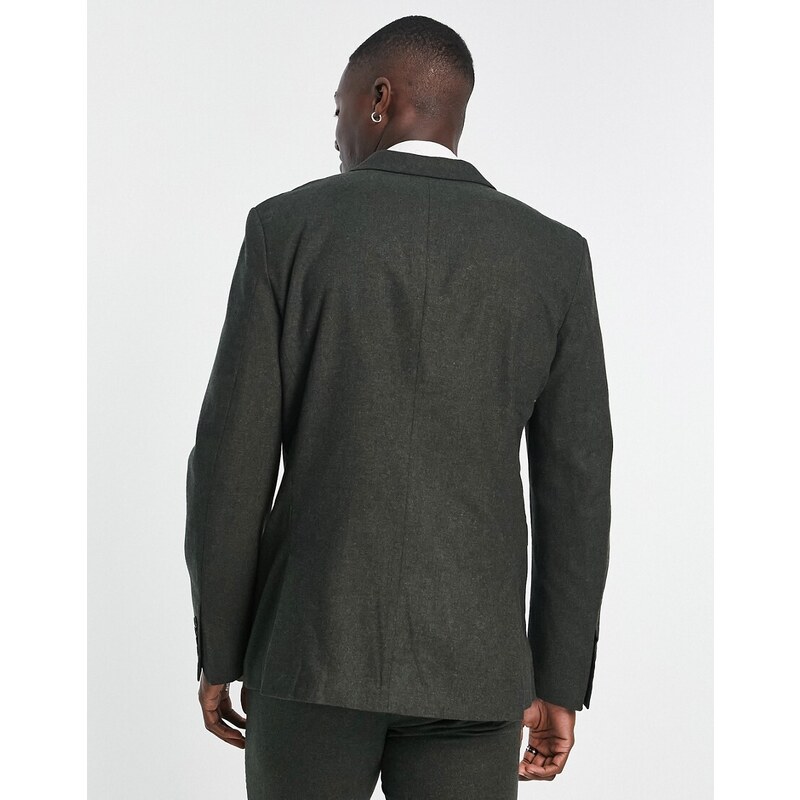 Selected Homme - Giacca da abito slim grigia in misto lana-Verde