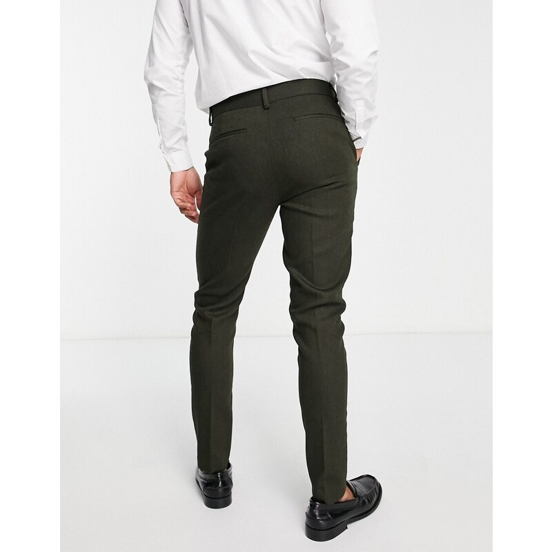 ASOS DESIGN Wedding - Pantaloni skinny in misto lana verde oliva con intreccio a cesto