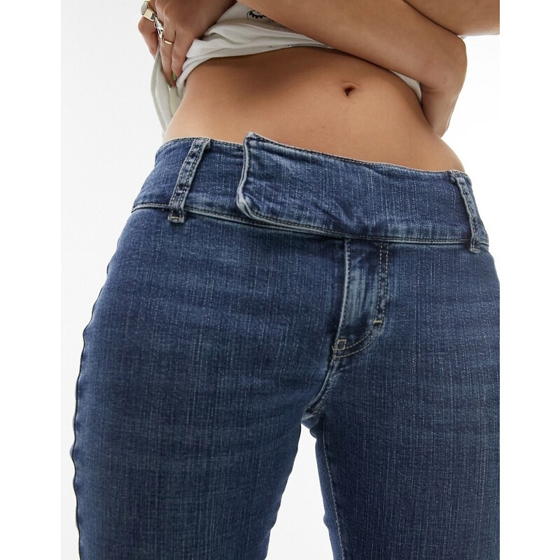 Topshop - Jeans a zampa blu medio con fascia in vita spessa stile anni 2000