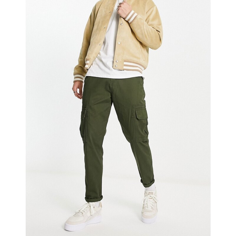 New Look - Pantaloni cargo affusolati kaki-Verde