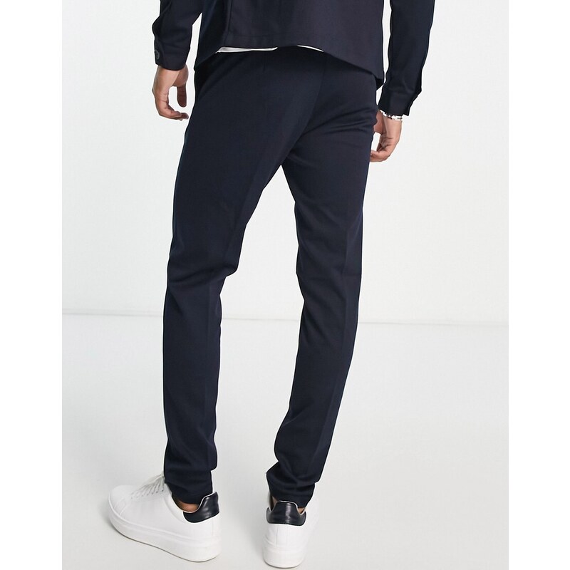 Jack & Jones Premium - Pantaloni da abito slim in jersey blu navy