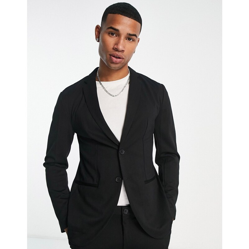 Jack & Jones Premium - Abito in jersey nero con giacca e pantaloni slim