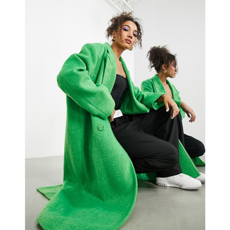 ASOS Edition - Cappotto taglio lungo in misto lana verde acceso